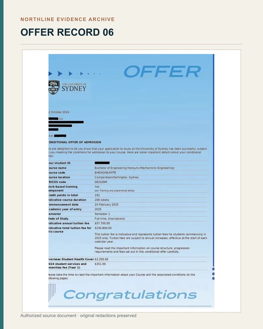 悉尼大学机电工程荣誉学士 Offer授权展示文书图证