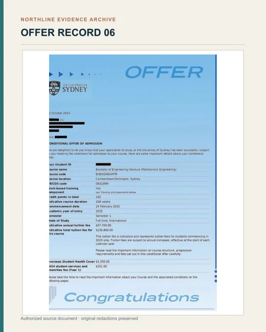 悉尼大学机电工程荣誉学士 Offer授权展示文书图证