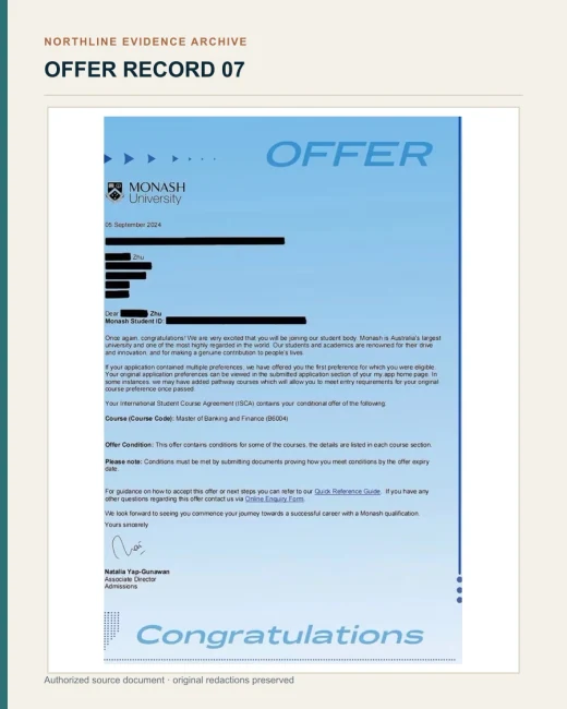 蒙纳士大学银行与金融硕士 Offer授权展示文书图证