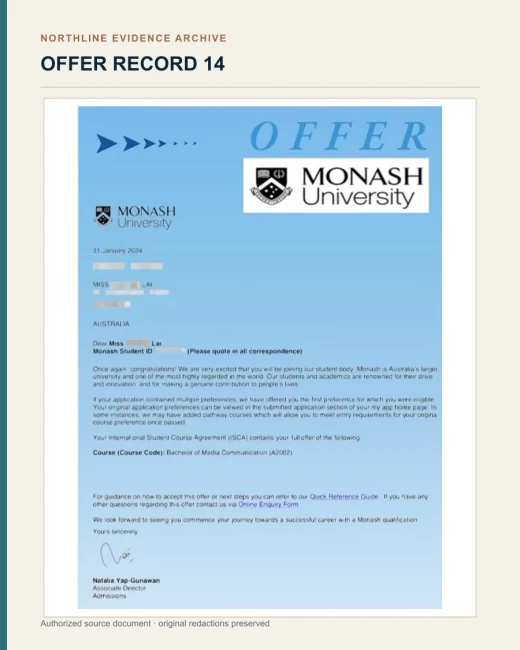 蒙纳士大学媒体传播学士 Offer授权展示文书图证