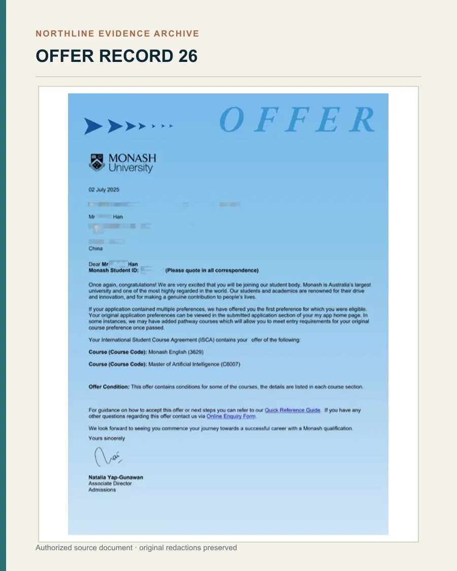 蒙纳士大学语言与人工智能硕士打包录取授权展示文书图证