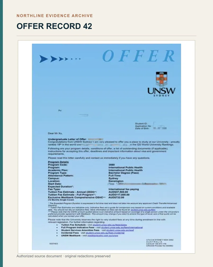 新南威尔士大学国际公共卫生学士 Offer授权展示文书图证