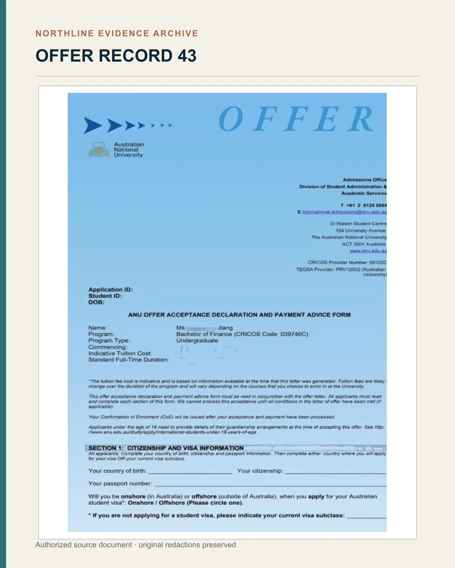 澳大利亚国立大学金融学学士 Offer授权展示文书图证