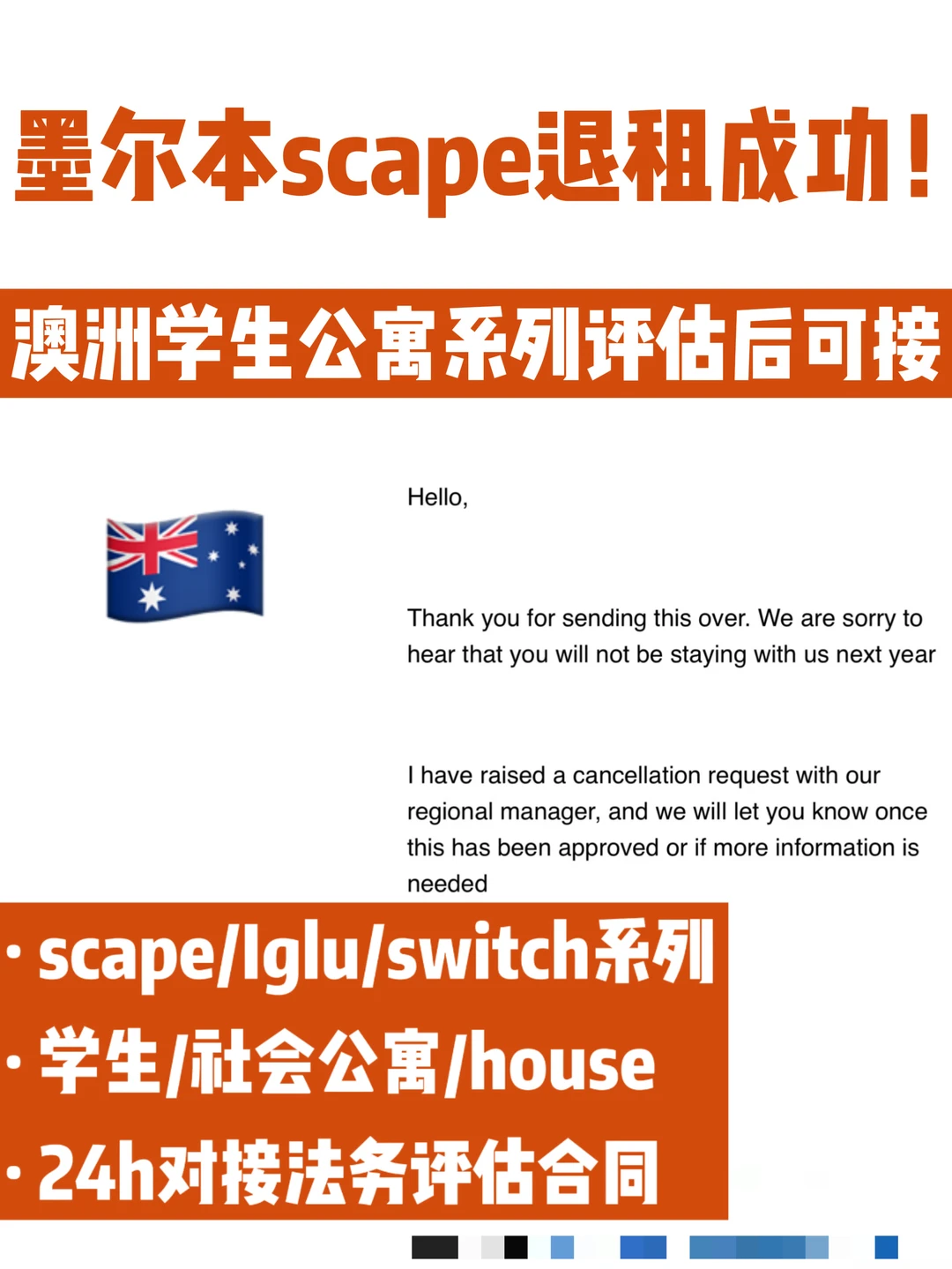 澳洲墨尔本scape大额退租成功!7天回款到账 · 内容配图 1