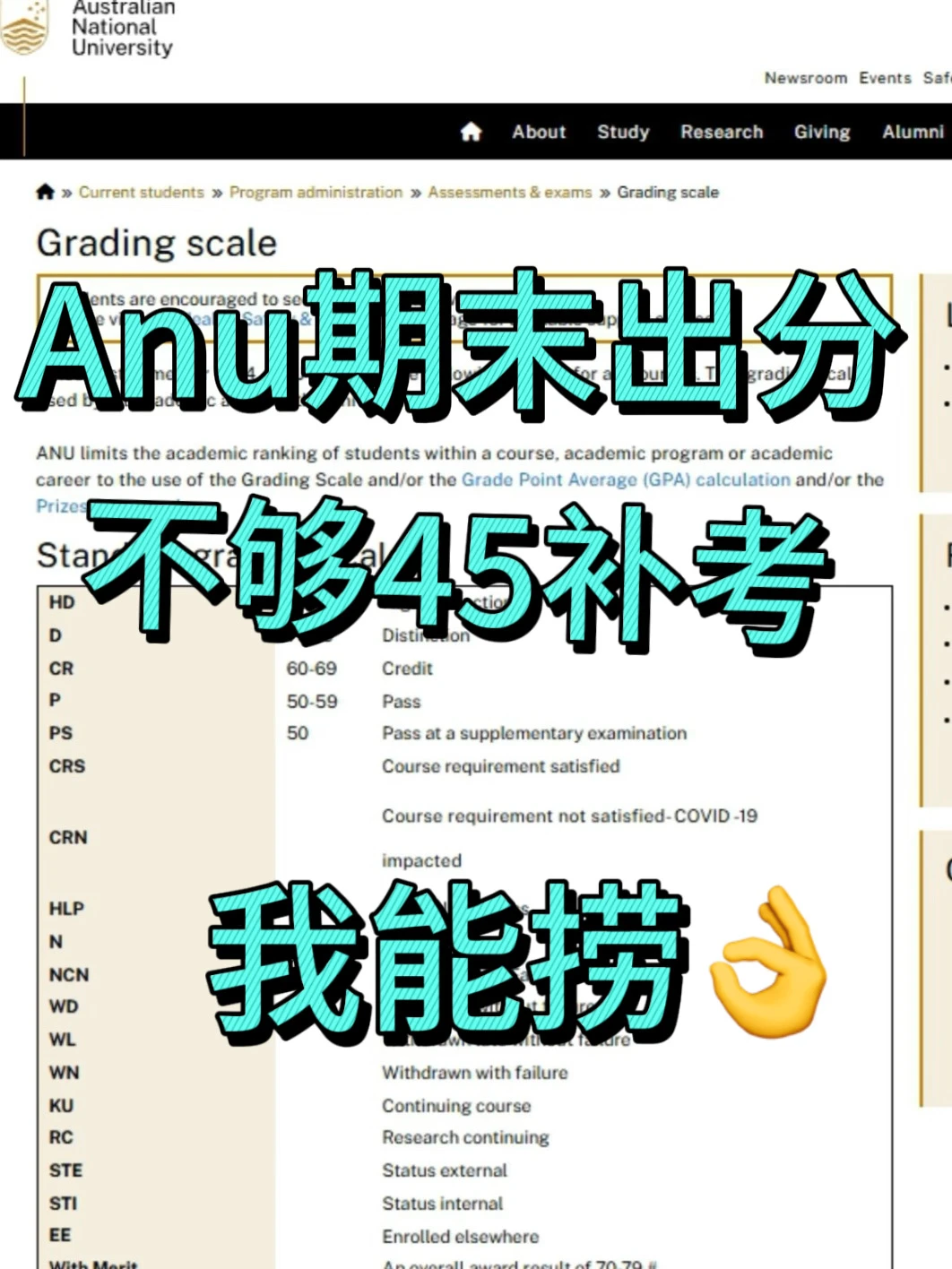 ANU挂科44分🆘！没补考这样也能pass · 内容配图 1