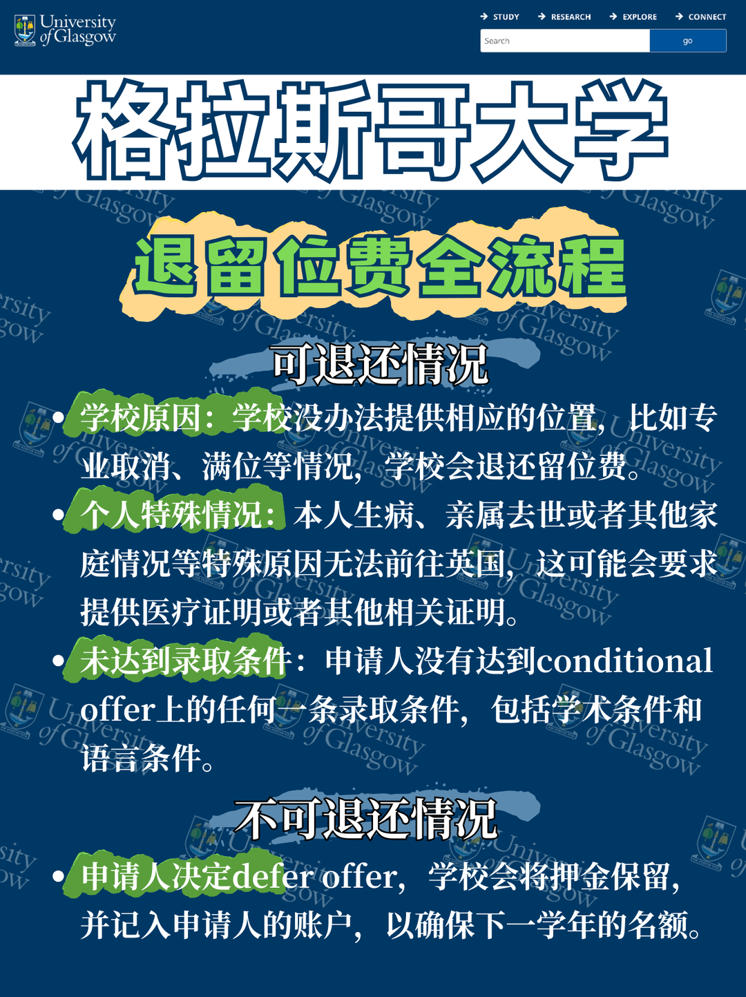 格拉斯哥大学退留位费流程政策解读 · 内容配图 2