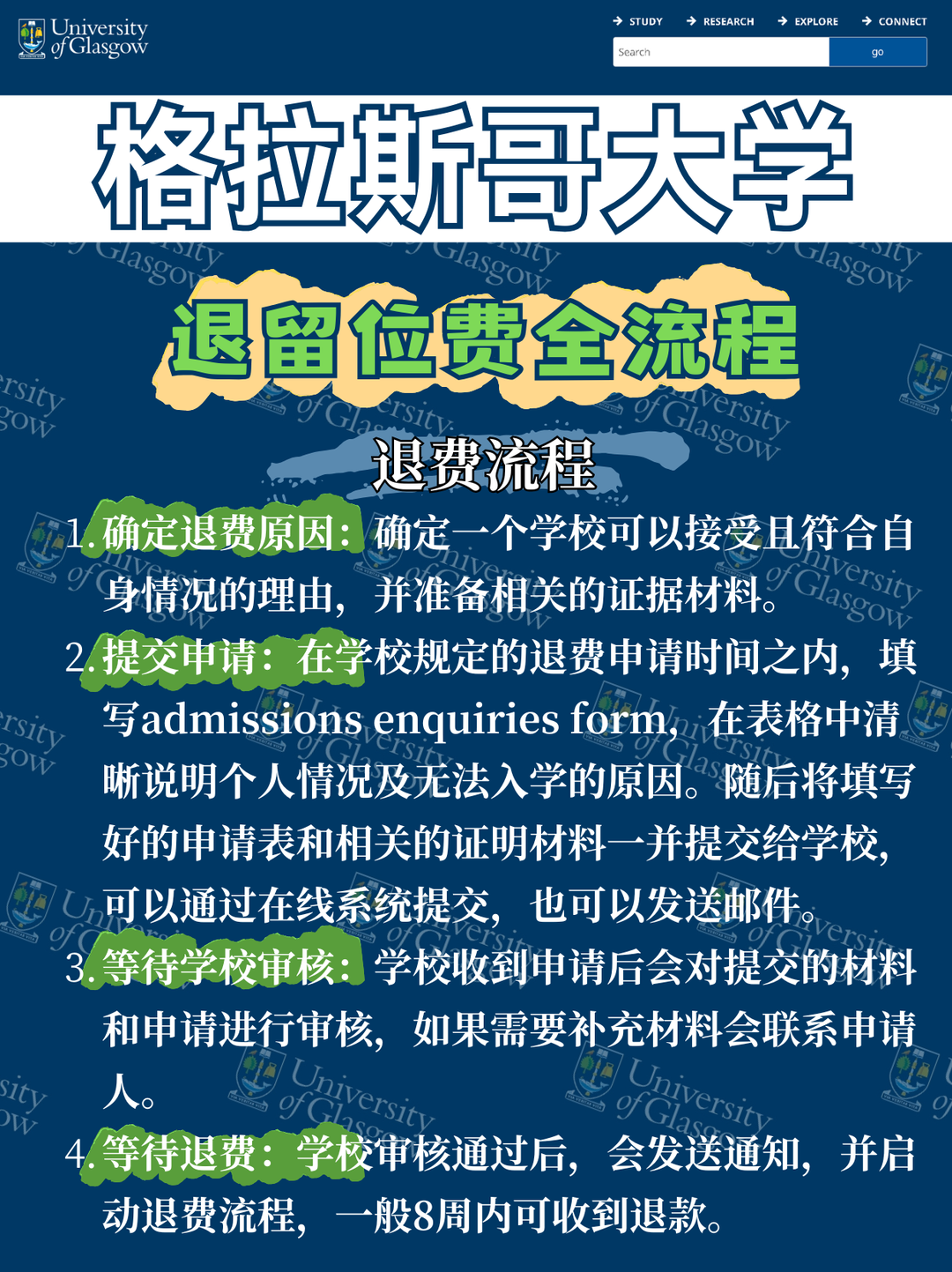 格拉斯哥大学退留位费流程政策解读 · 内容配图 1