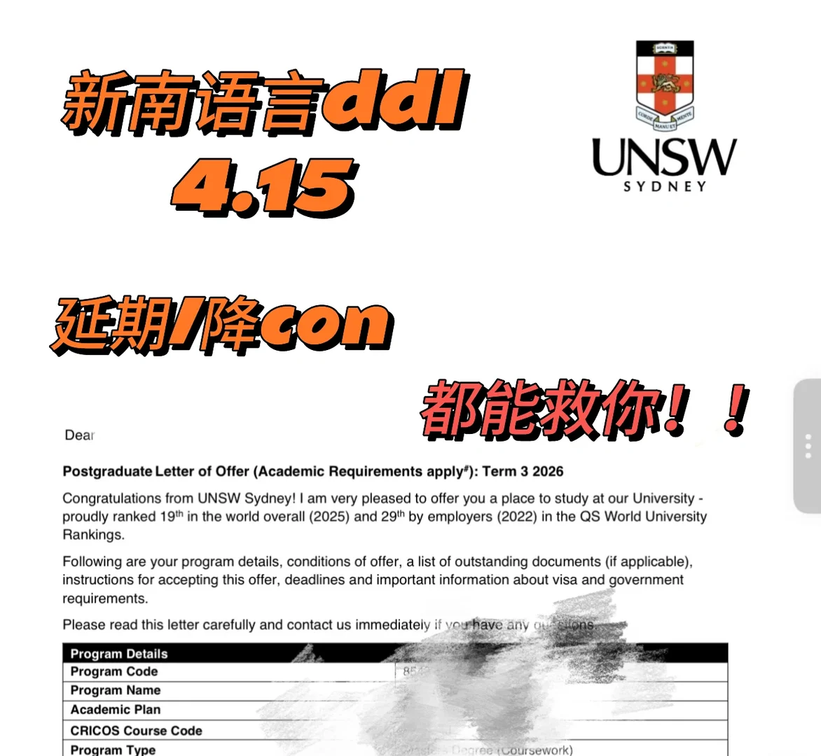 新南语言ddl 4.15，延期和降con都同意了！ · 封面