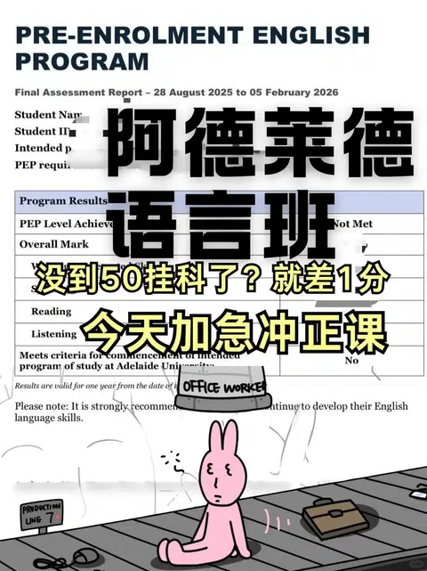 阿德莱德语言班卡49挂科了？真的能救 · 封面